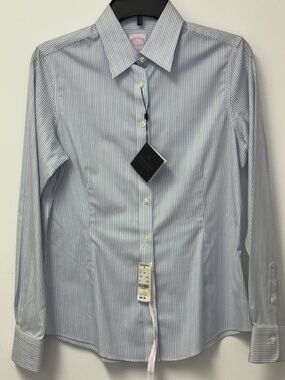 Brooks Brothers Women’s Blue and White Pinstriped Dress Shirt ~ 8